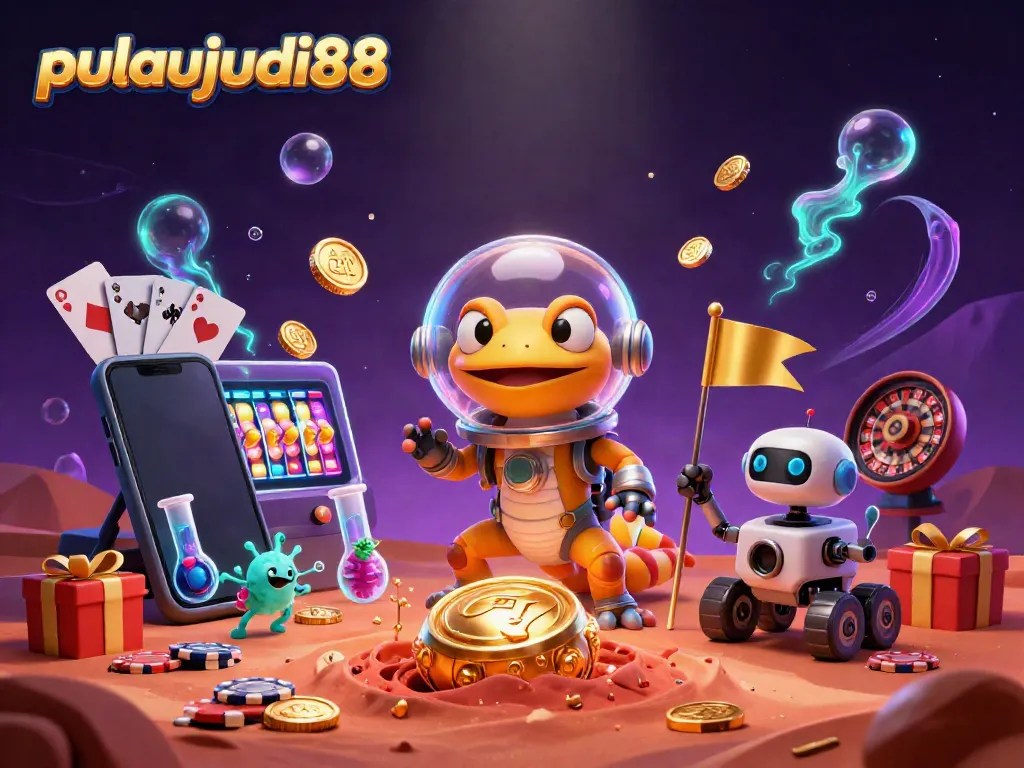 Kembali ke pulaujudi88, gecko astronot menemukan kasino dengan slot dan permainan kartu!