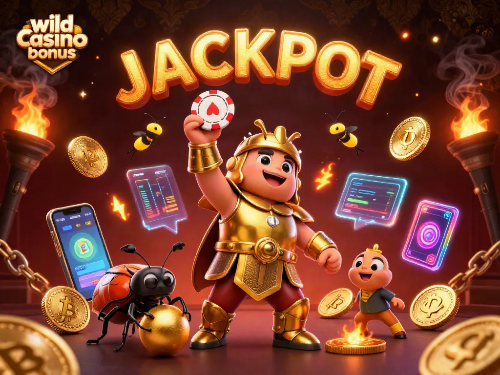 Engage with wild casino bonus codes as a heroic beetle reveals jackpot treasures with crypto elements.