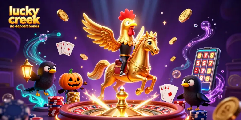 Experience the thrill of the lucky creek no deposit bonus in a dynamic casino scene filled with vibrant visuals.