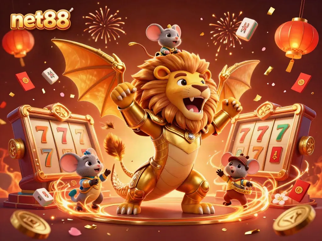 Experience the thrill of net88 with enchanting casino elements and a triumphant chimera.