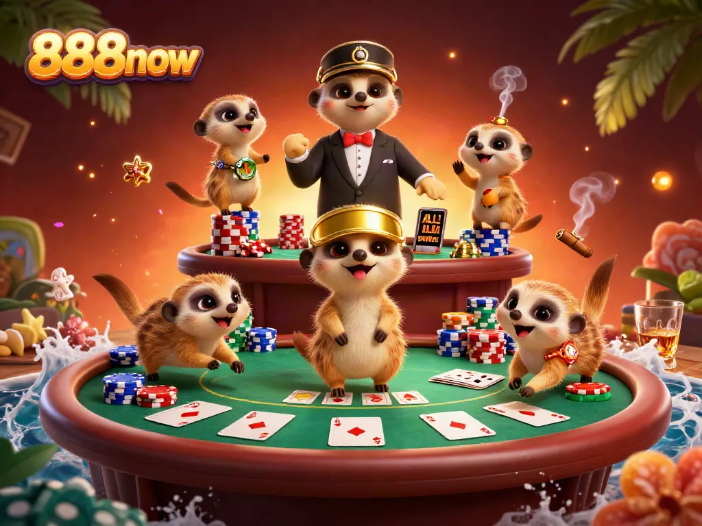 Experience the excitement of 888now with 3D meerkats running an elaborate casino operation.
