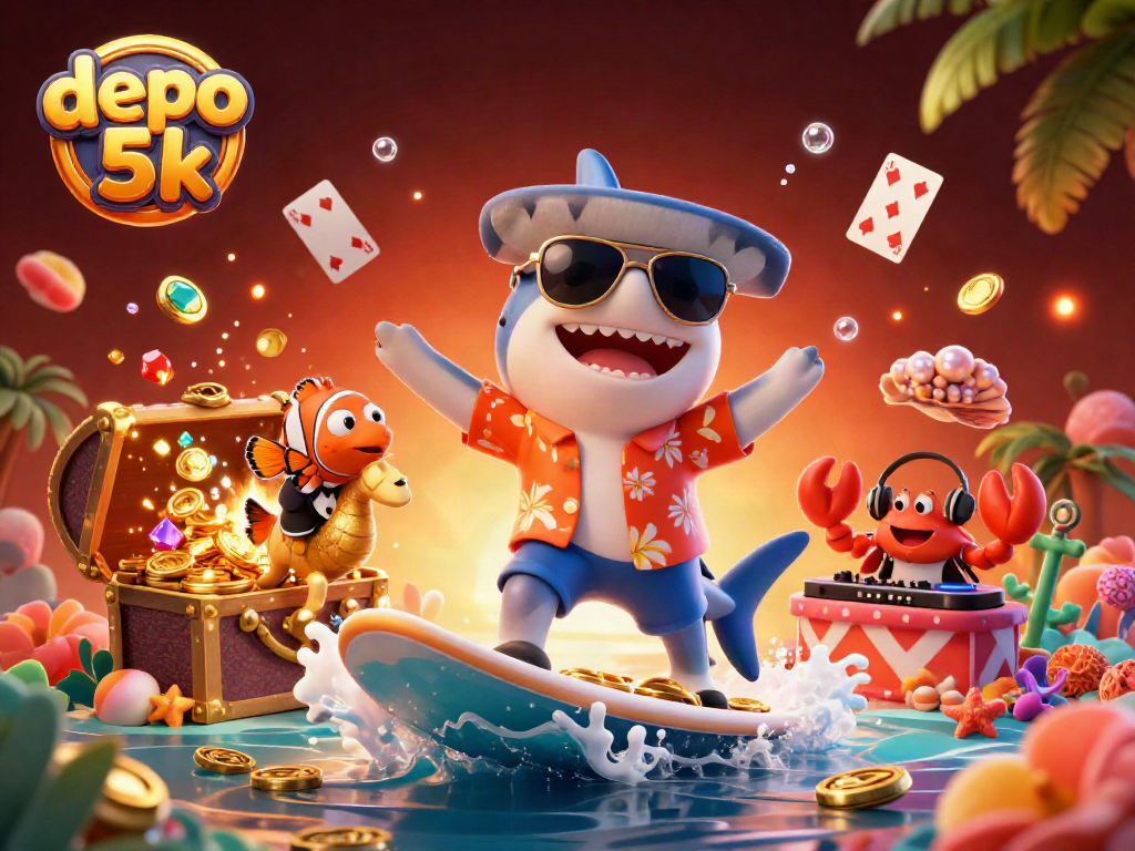Experience the excitement of depo 5k: a fun underwater gambling scene with vibrant, animated characters.