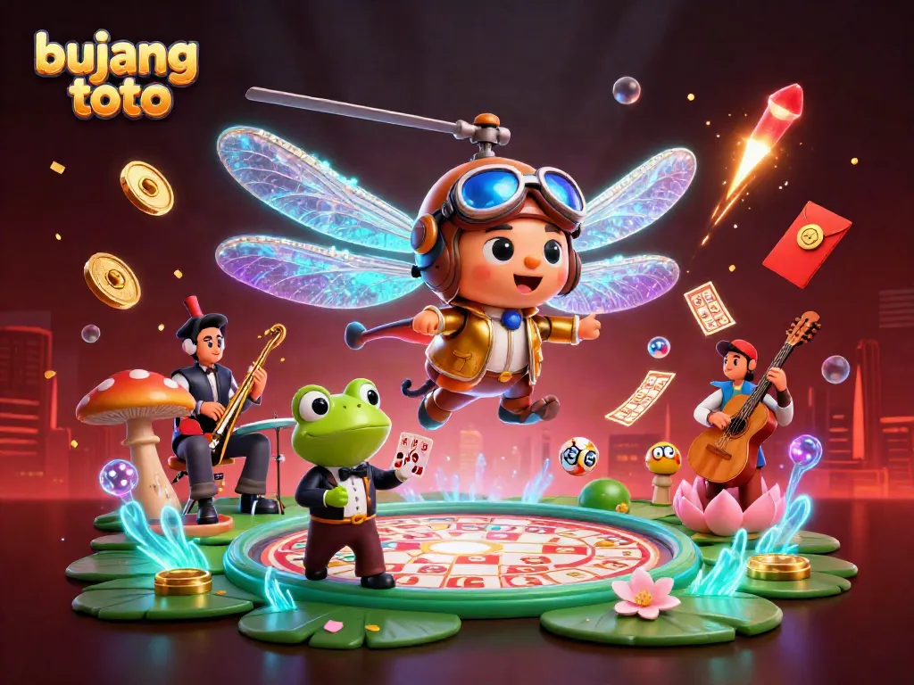 Bujang toto reveals vibrant lottery-themed 3D scene with engaging characters and action elements.