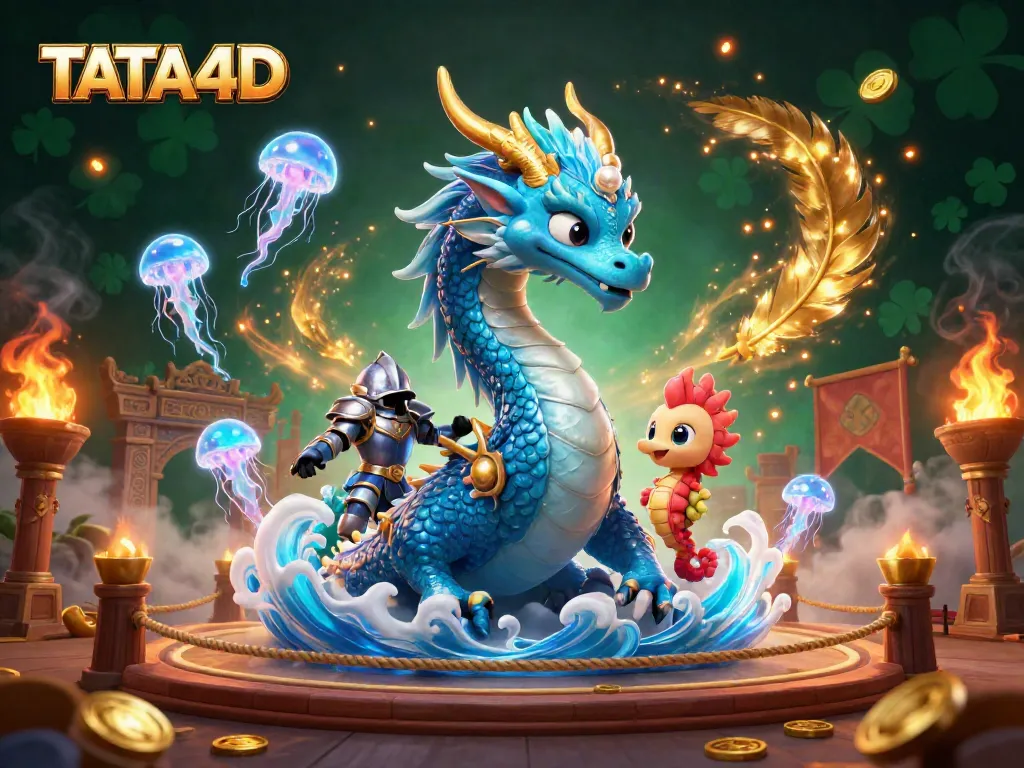 TATA4D ignites winning excitement with a 3D action-packed casino illustration featuring vibrant characters and elements.