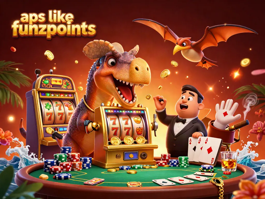 Play apps like funzpoints with exciting jackpots and colorful slot machines in a vibrant casino scene.