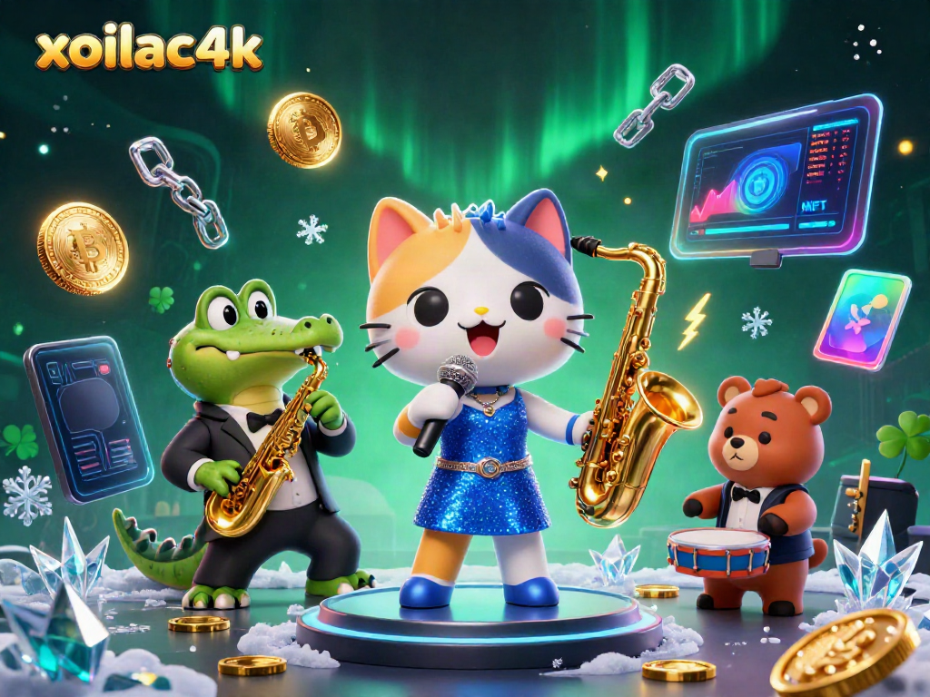 Engaging illustration of online gaming excitement with xoilac4k brand mascots amid sparkling casino elements.