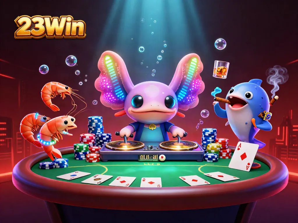 Experience immersive fun with 23Win's vibrant 3D casino scene featuring lively characters and exciting game elements.