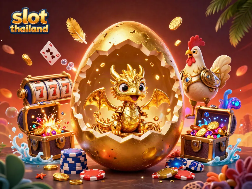 Experience the excitement of slot thailand with a dazzling illustration of golden dragon and poker chips.