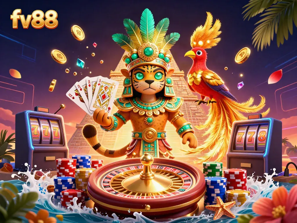 Spin the wheel with fv88's captivating scenes of vibrant gaming adventures and iconic Jungles.