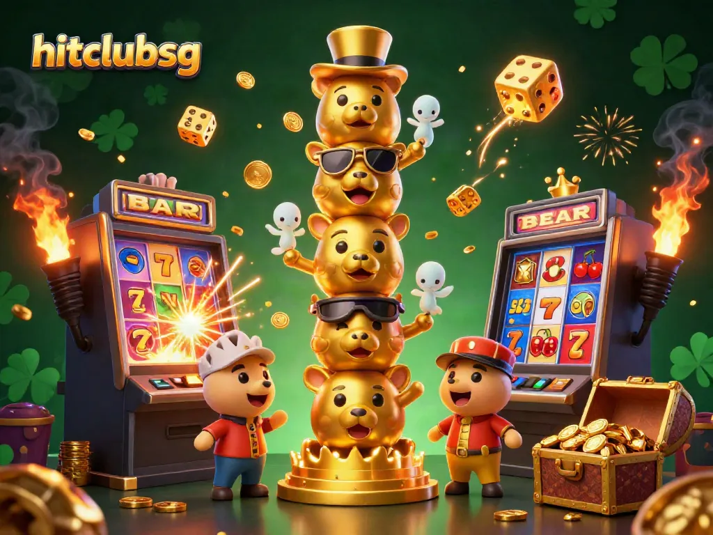 Engage with hitclubsg's vibrant casino experience amid colorful winning symbols and fortune elements.