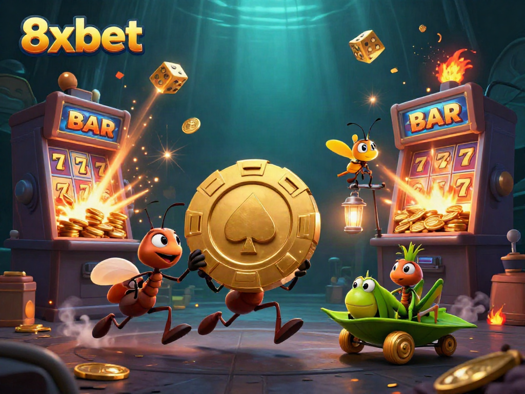 Watch 8xbet ants steal a giant poker chip in a dynamic casino heist scene filled with excitement.