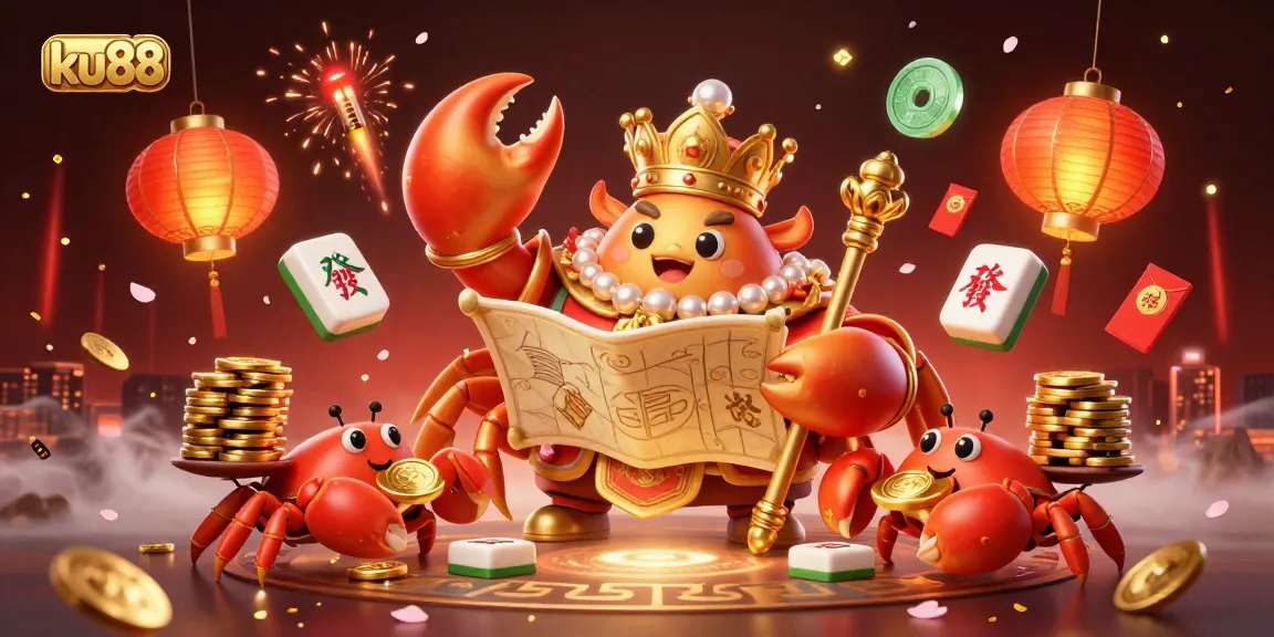 Experience the vibrant excitement of ku88 with a golden crab emperor and hermit crabs amidst dynamic gaming elements.