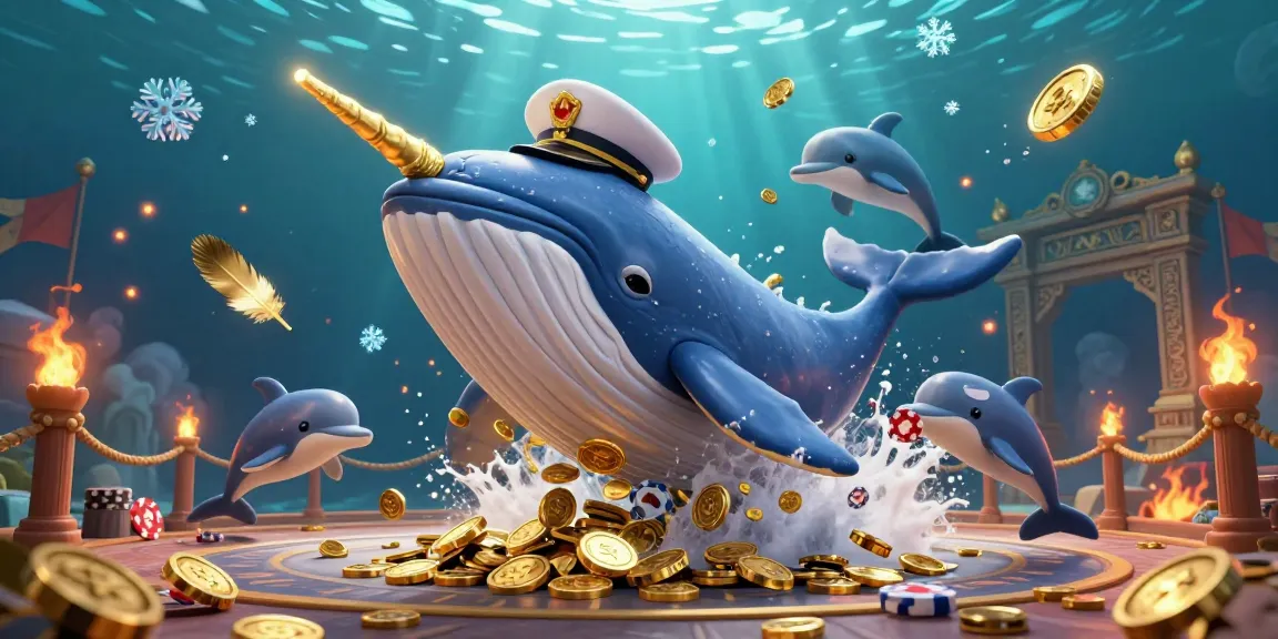 Bettors celebrate big wins at 8luck8, featuring whales, dolphins, and gold coins amid vibrant games.