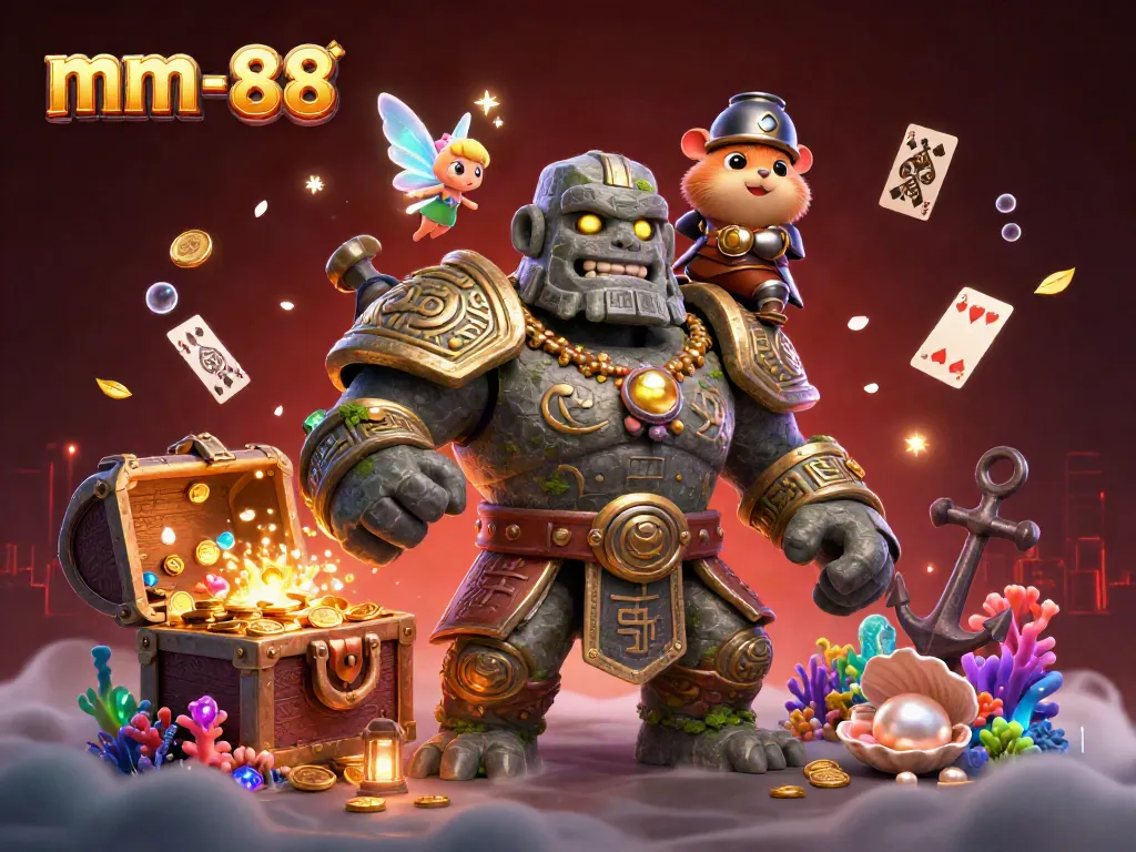 Experience the magic of mm-88 with vibrant 3D illustrations featuring enchanting characters and casino-themed treasures.