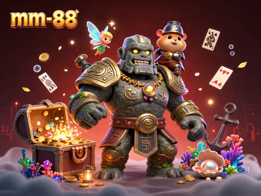 Experience the magic of mm-88 with vibrant 3D illustrations featuring enchanting characters and casino-themed treasures.