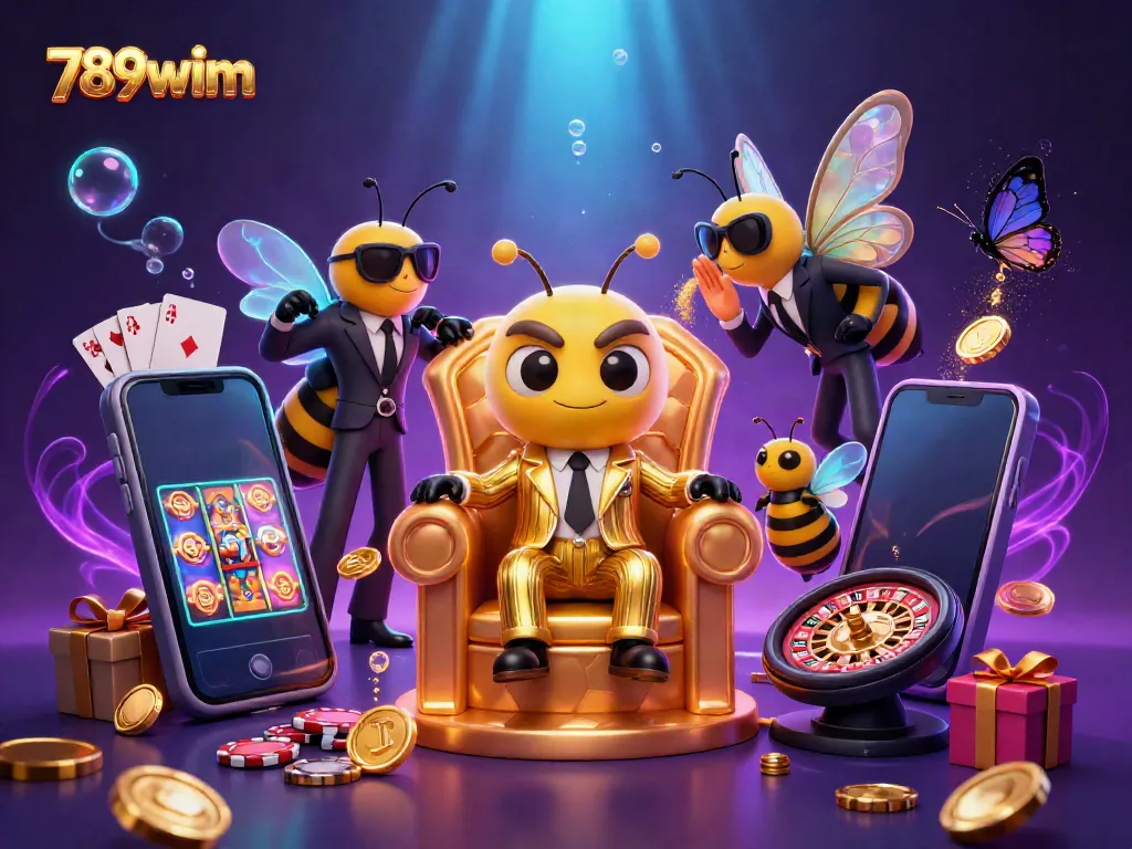 Engage in thrilling slot games with 789wim's vibrant 3D casino scene.