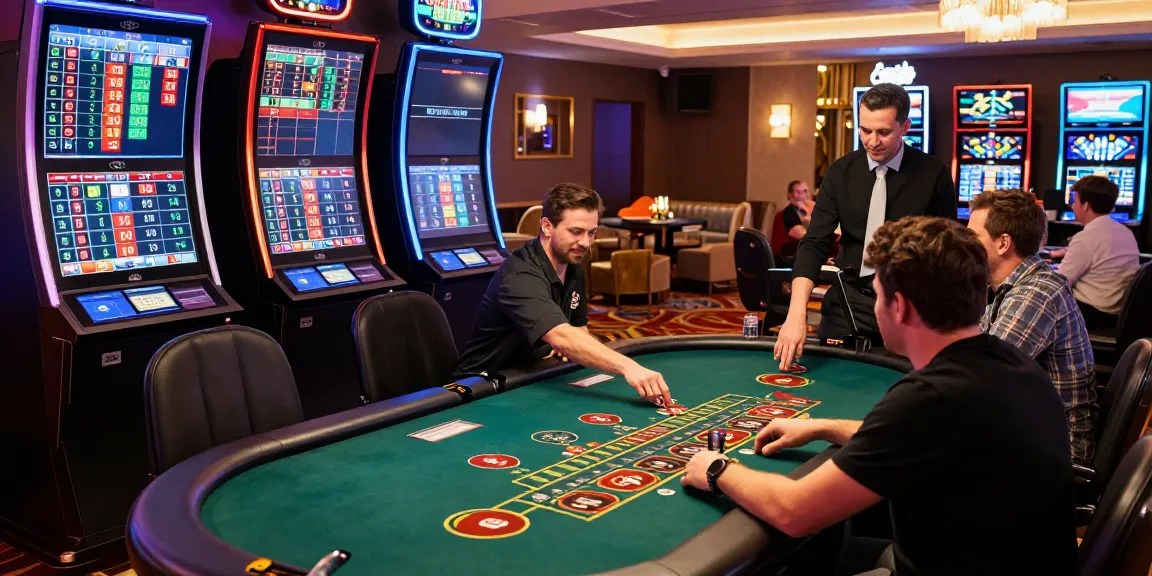 Exciting scene of players enjoying qqmacan at modern online casino gaming tables.