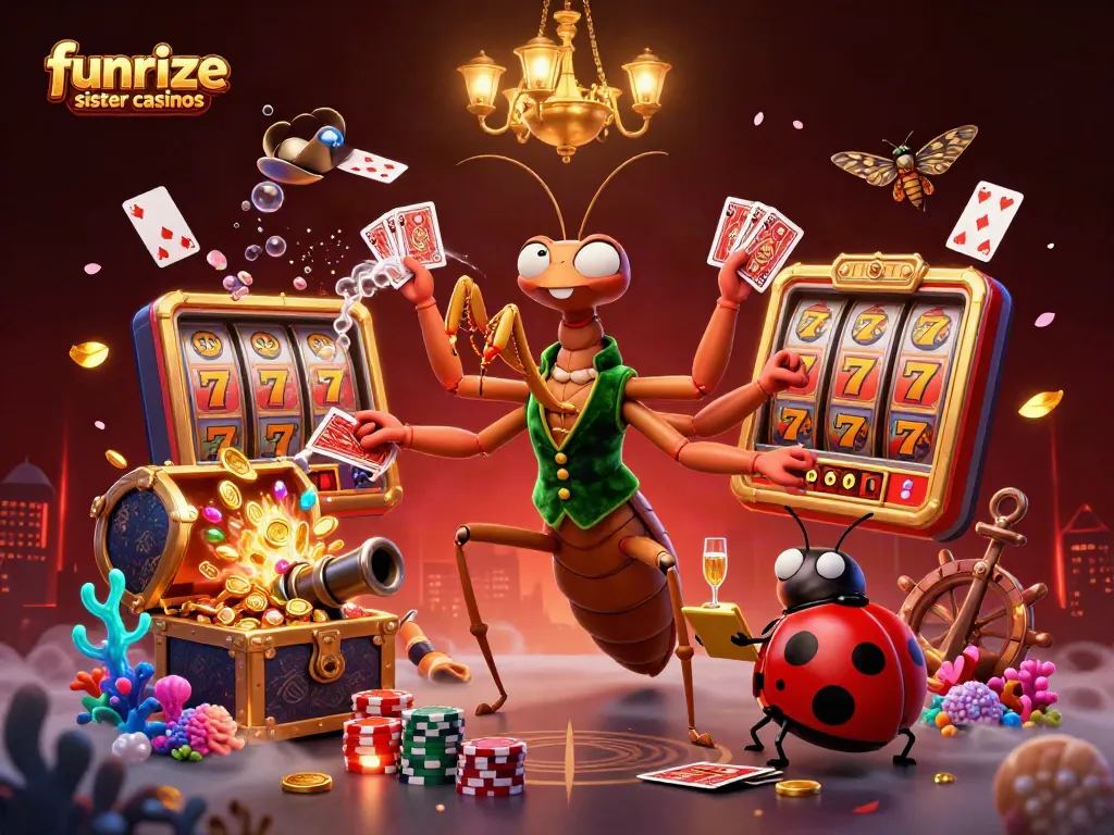 Experience thrilling wins at funrize sister casinos with our engaging casino-themed illustration.