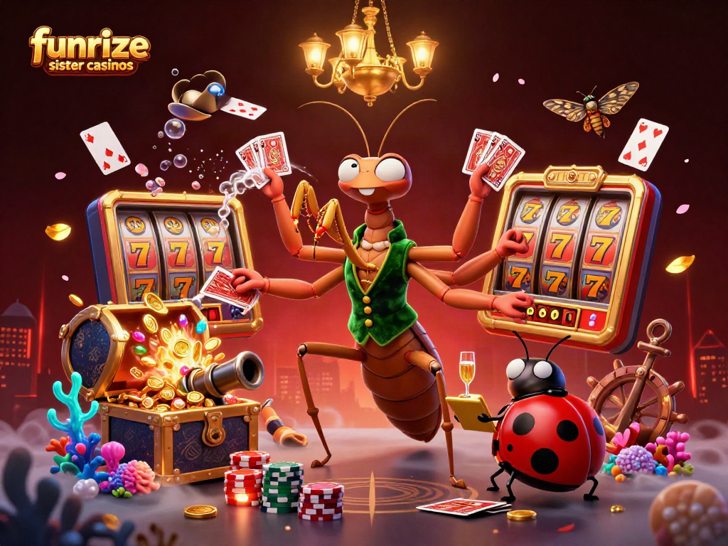Experience thrilling wins at funrize sister casinos with our engaging casino-themed illustration.