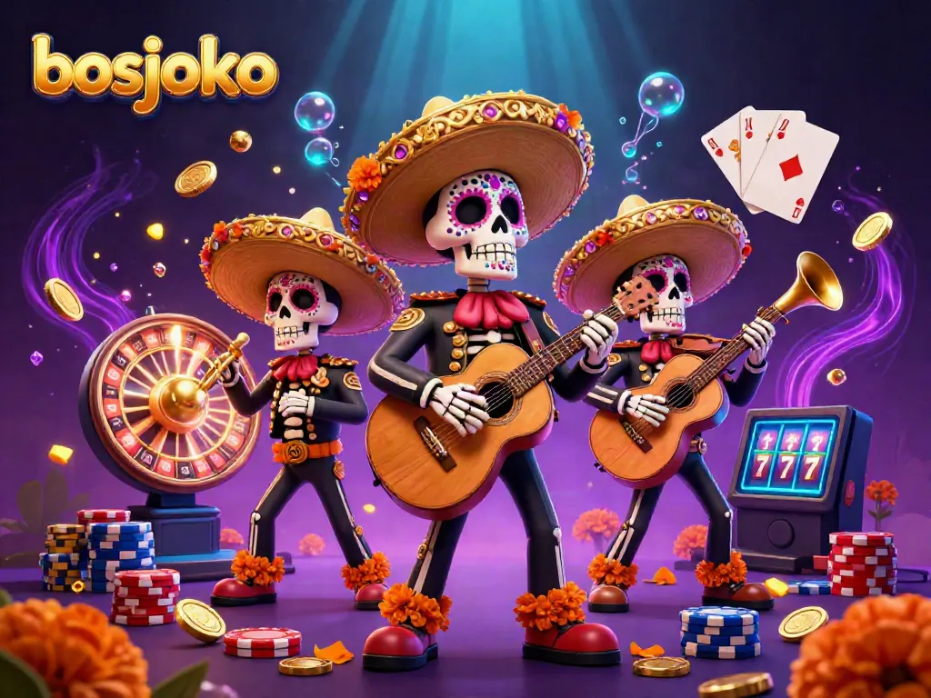 Experience the excitement of bosjoko with a vibrant slot gaming scene featuring a lively mariachi band and casino elements.