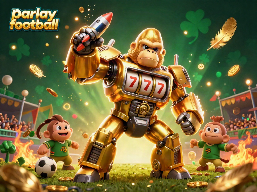 Engage in parlay football betting with dynamic 3D gorilla mech and atmospheric sports elements