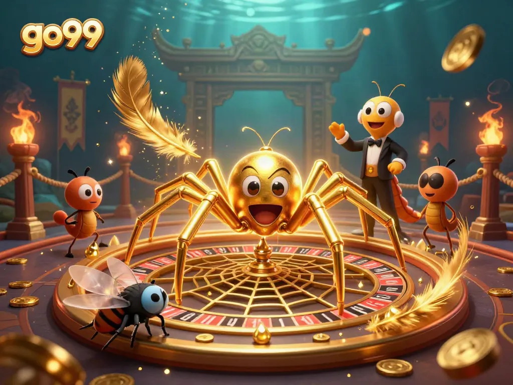Engage with thrilling bets at go99's roulette-inspired game, featuring a golden spider and centipede dealer.