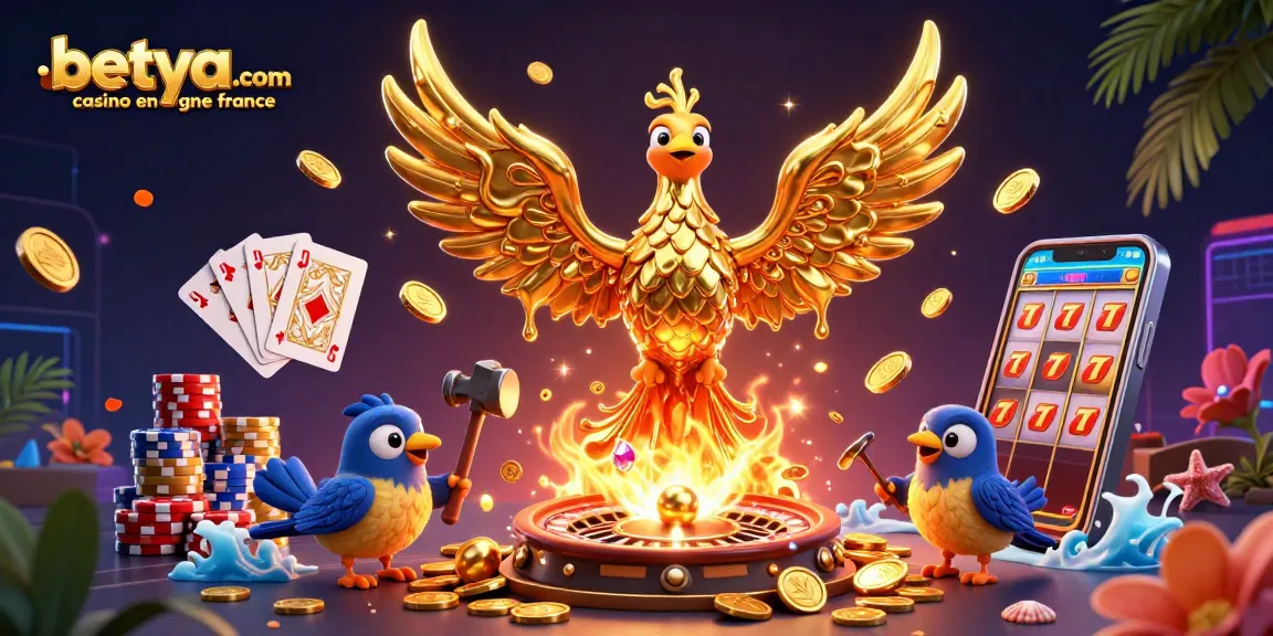 Experience betting at betya.com casino en ligne france, featuring a molten metal phoenix and vibrant game elements.