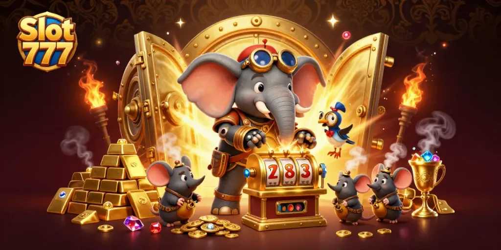 Meraih jackpot Slot 777 dengan mesin slot emas yang dikelola si gajah steampunk.
